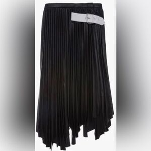 Helmut Lang Black A-Line Pleated Skirt with Side Buckle